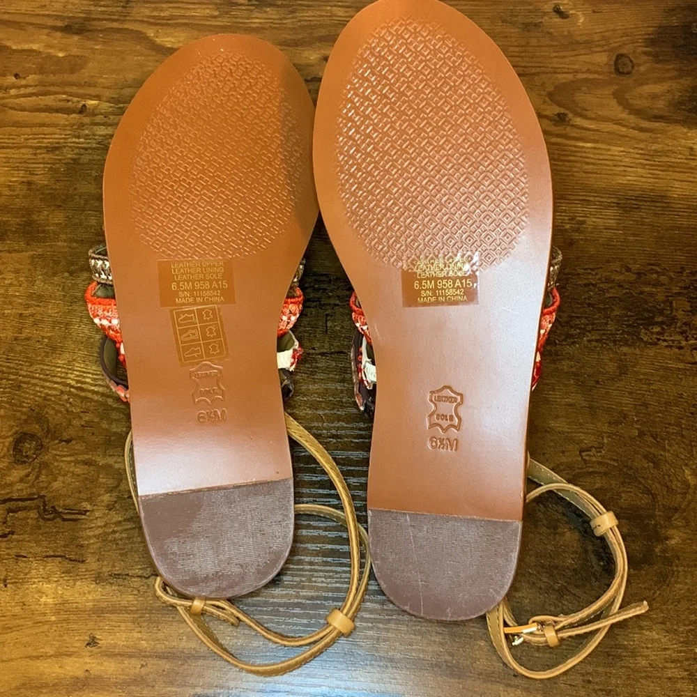 Tory Burch embroidered Poppy red multi sandals 6.5